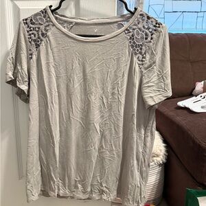 American Eagle Outfitters Light Gray Lace Accent Tee